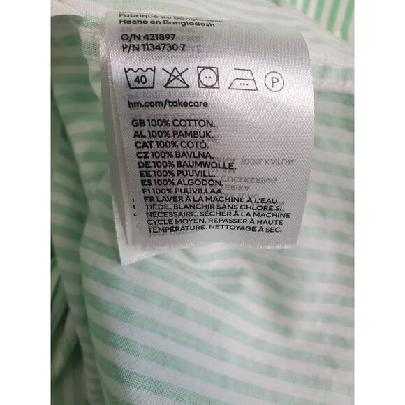 H&M Size Large Green & White Stripe Button Up Shirt - Picture 4 of 6